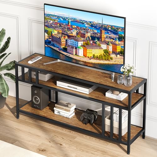 GarveeHome 65 in TV Stand for TV up to 75 in, Entertainment Center with Open Storage Shelves, TV Media Console Table with Quadruple-Tube Support for L
