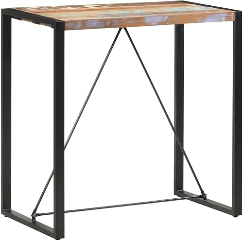 Miniatura 6 de Industrial Solid Reclaimed Wood Bar Table 43.3" Counter Height Kitchen Island Table with Steel Frame for Dining Room Breakfast Nook