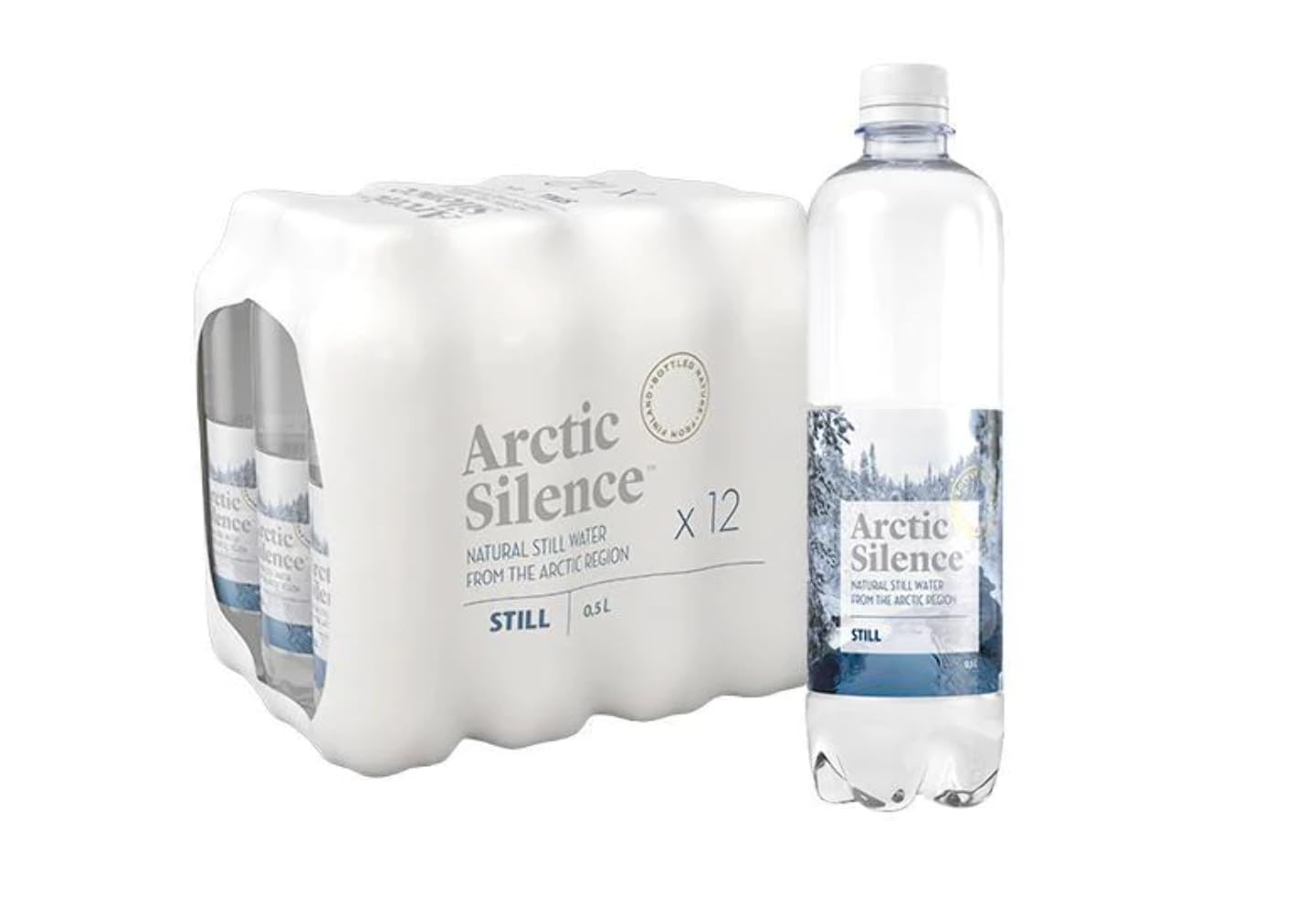 Arctic Silence Still Water 500 ml – Premium Finnish Groundwater – Naturally Filtered pH 7.5–8.2 – 70–86 mg/l Minerals – GMO-Free – Recycled PET – Pack of 12