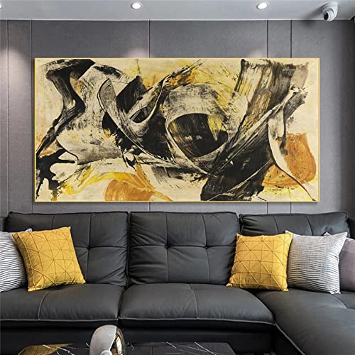 Peinture abstraite jaune noir pour illuminer un grand mur de salon