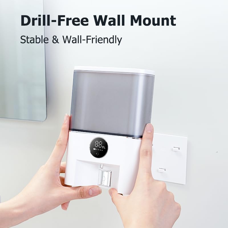 X124 Smart Automatic Mouthwash Dispenser - 18.26oz Touchless Push-to-Dispense with 4 Color Cups, 4 Dispensing Modes, USB-C Rechargeable, LED Display, Wall Mount - Waterproof (White) - Image 2