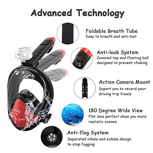 WGCC Full Face Snorkel Mask Sets for Kids, 180° Panoramic View Free Breathing Foldable Diving Snorkeling Mask with Detachable Camera Mount, Dry Top Set Anti-Fog Anti-Leak for Adults & Kids (L/XL) - Thumbnail 6