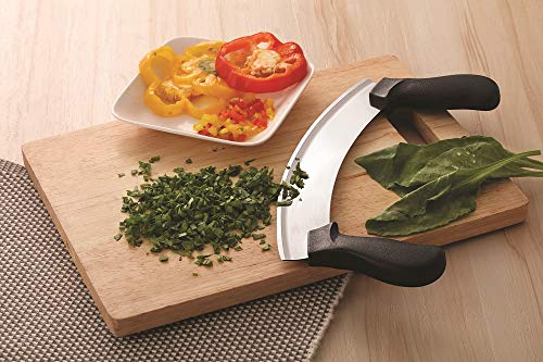 Image of Rena Germany - Pizza Cutter - Pizza Slicer - Mezzaluna /Mincing Knife - Double Handle Ideal for Mincing, Dicing, Chopping & Slicing