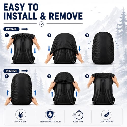 Image of Lazer Waterproof Backpack Rain Cover for School, College & Laptop Bags | Heavy Duty Nylon Dustproof & Rainproof Protector with Elastic Adjustable Fit for Travel & Hiking Backpacks (20L-40L, Black)