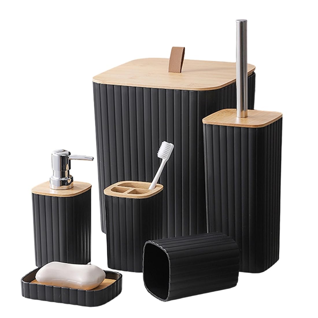 UDSKNV[KSL Set with Trash Can Toothbrush Holder Lotion Soap Dispenser Soap Dish Toilet Brush BathroomTools