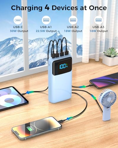 Image of Portable Charger 50000mAh Power Bank, USB-C PD 30W Fast Charging, High Capacity External Battery Pack for Camping, Portable Phone Charger for iPhone 17 /16 /15 /14 /13 /12 /11 Samsung Android (Sky Blue)
