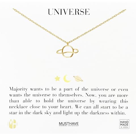 Planet Pendant Necklace, MUSTHAVE 18K Gold Plated Simple Line Planet Necklace, Minimal Universe Symbol Jewelry, Cosmic Celestial Chain for Women, Message Card, 16+2