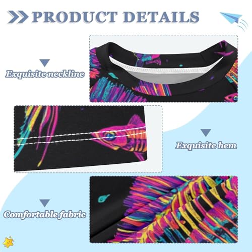 Boys Swing Shirts Fish Skull Doodle Black Rashguard Short Sleeve Kids T-Shirts Sun UPF 50+3