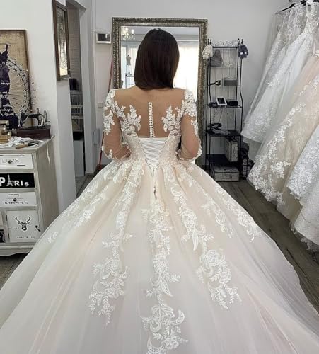 Youjiayi Long Sleeve Wedding Dresses for Bride Lace Appliques Wedding Gowns for Women Elegant Wedding Ball Gown with Train4