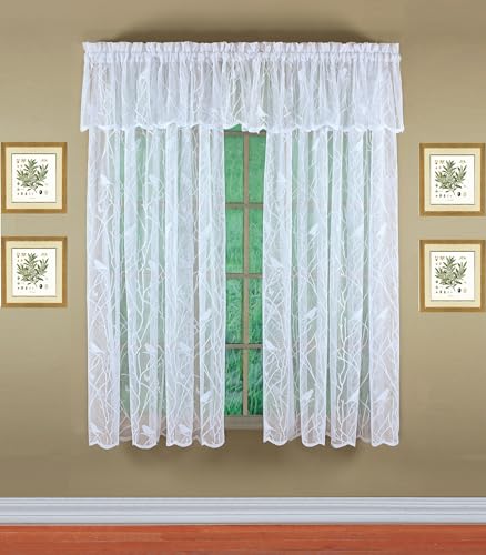 Today's Curtain, Songbird Panneau en Dentelle Semi-Transparente 160 cm, Blanc, 142,2 cm de Large x 160 cm de Long