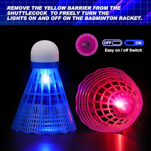 Volants de badminton avec éclairage LED intégré et plumes synthétiques colorées