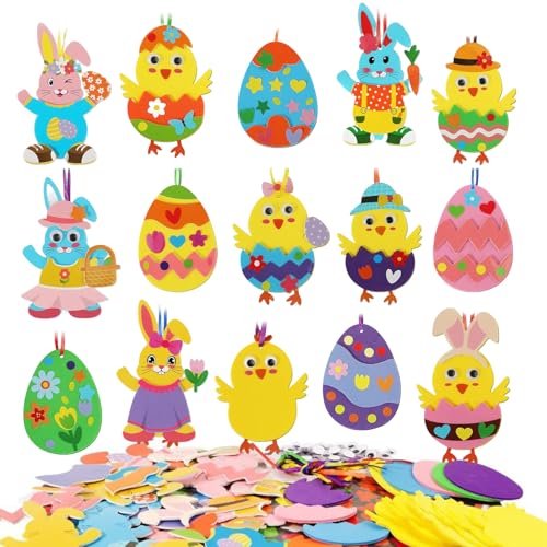 TENGWA 15 Pièces Bricolage Paques Enfant Mousse Décorations de Pâques Lapin œuf Poussin Loisir Creatif Enfant avec Yeux Activités Manuelles Créations...