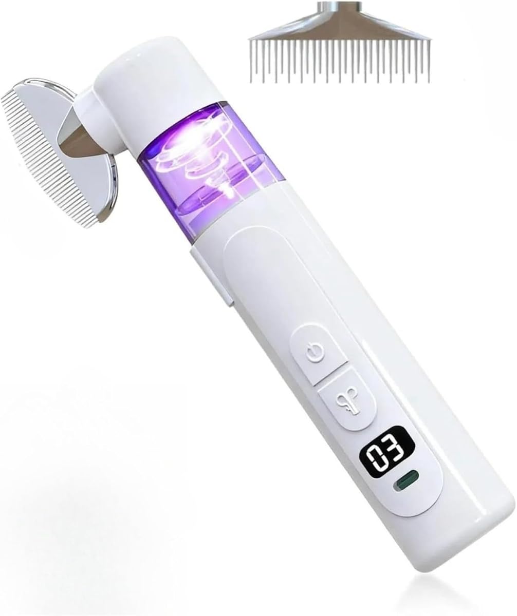Peine eléctrico contra pulgas para mascotas, 【2 en 1 peine recargable contra pulgas para】 perros para gatos y conejos, cepillo desenredante y peine contra piojos elimina las pulgas, los piojos y el pelo suelto para mascotas de pelo largo y corto