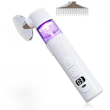 Electric Pet Flea Comb, 2 in 1 Rechargeable Dog Flea Comb for Cats & Rabbits, Detangling Brush & Lice Comb Removes Fleas, Lice & Loose Hair for Long Short Haired Pets