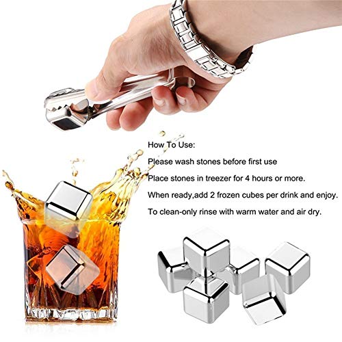 Whiskey Stones Gift Set With 8 Stainless Steel Ice Cubes, Reusable Stainless Steel Chilling Rocks & Tongs, Gift Box Packaging Gift for Men