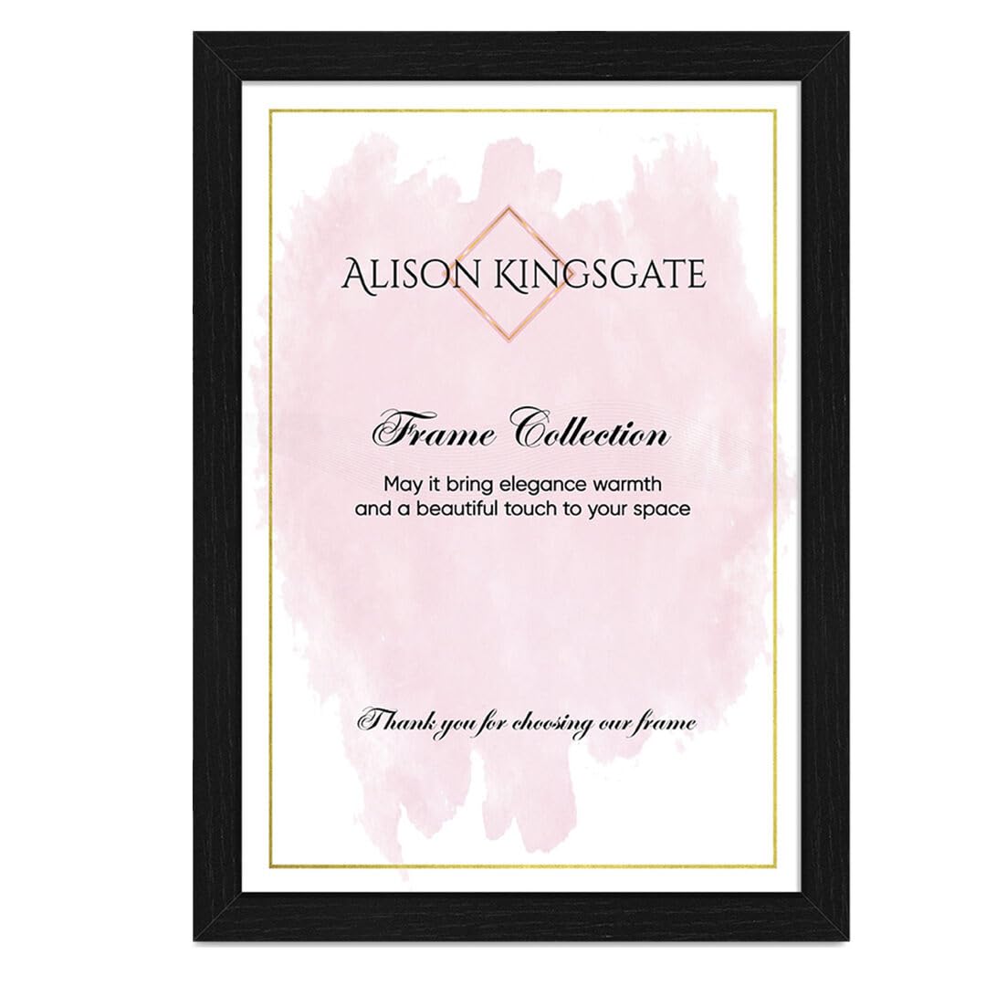 Alison Kingsgate Modern A2 Black Picture Frame - Engineered Wood Photo Frame with Shatterproof Perspex Front - Ideal for Posters, Certificates & Artwork