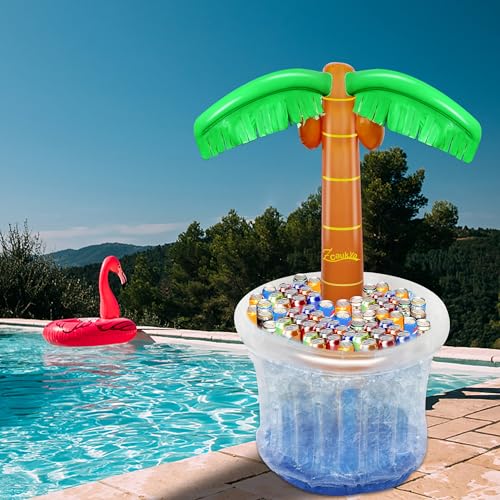 Zcaukya Inflatable Palm Tree Cooler, 60" Blow Up Palm Tree Cooler for Tropical Party Decorations, Hawaiian Party Supplies Pool Decorations