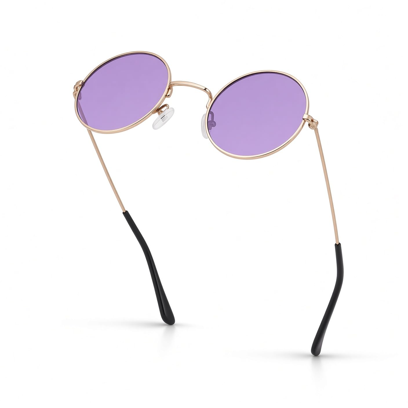 Ultrabyeasypeasystore Unisex Gold Frame With Purple Lenses Ultra Gold Frame & Purple Lenses Retro Round Metal Sunglasses Mens Womens