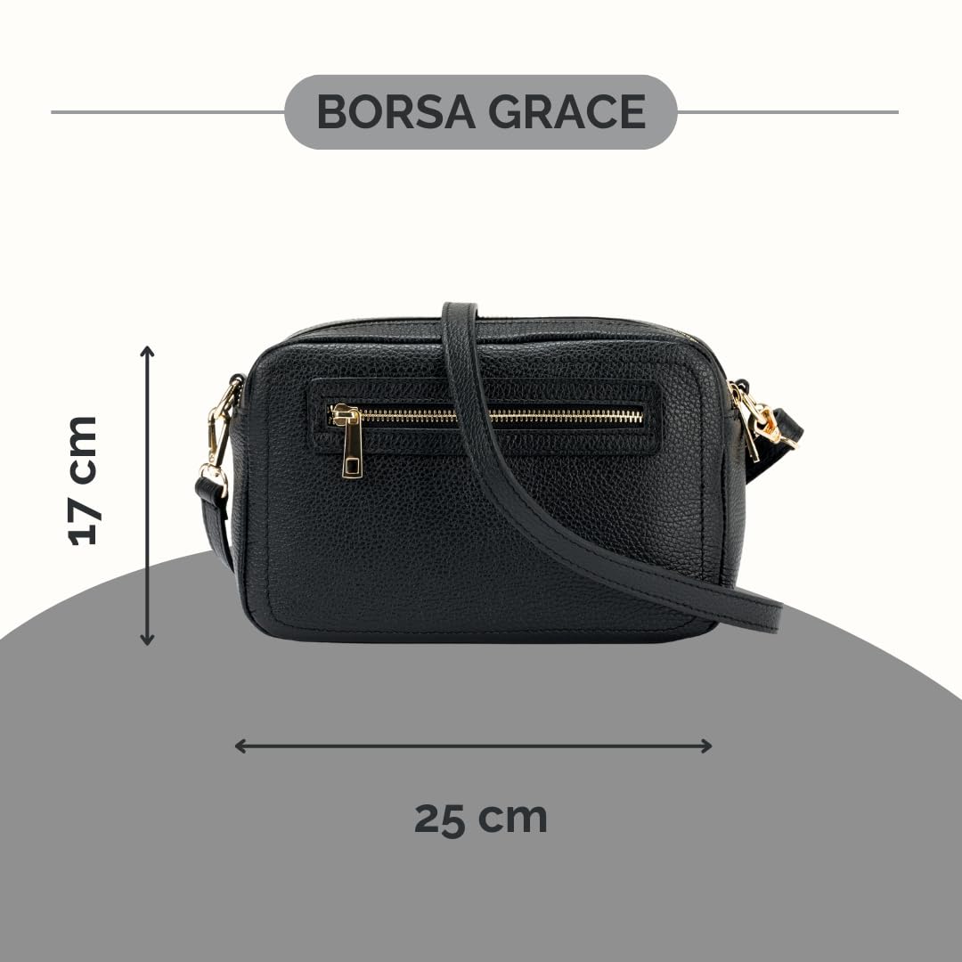 Mauro Pelletteria Borsa Tracolla Donna Pelle, Borsa Donna Tracolla Made in Italy con Due Scomparti, Tasca sul Fronte, Tasca interna e Tracolla regolabile