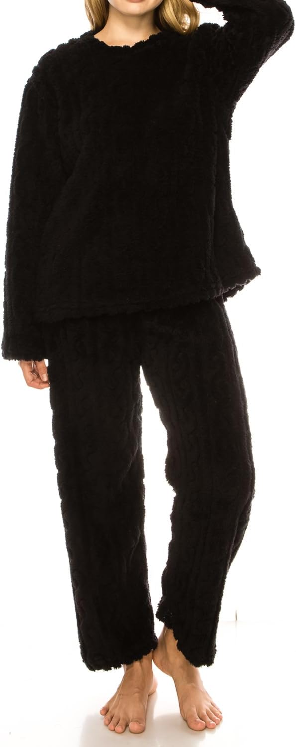 Womens Fleece Fluffy Comfortable Cozy Pajama Set Pullover Lounge Home Warm Wear for Winter - Image 2