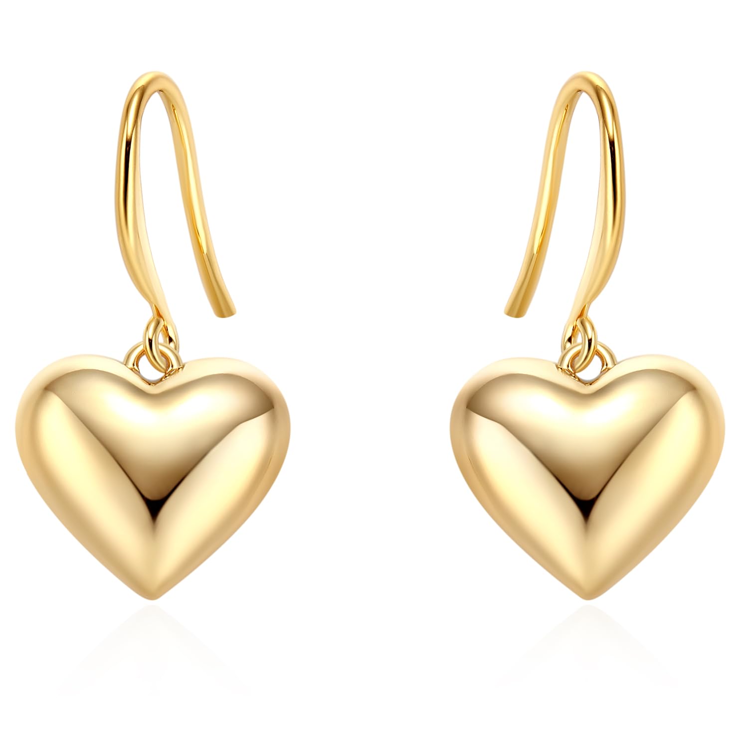YorzAhar 18K Gold Plated Sterling Silver Posts Heart Charm Hook Earrings for Women | Love Drop Dangle Origin Design Earrings