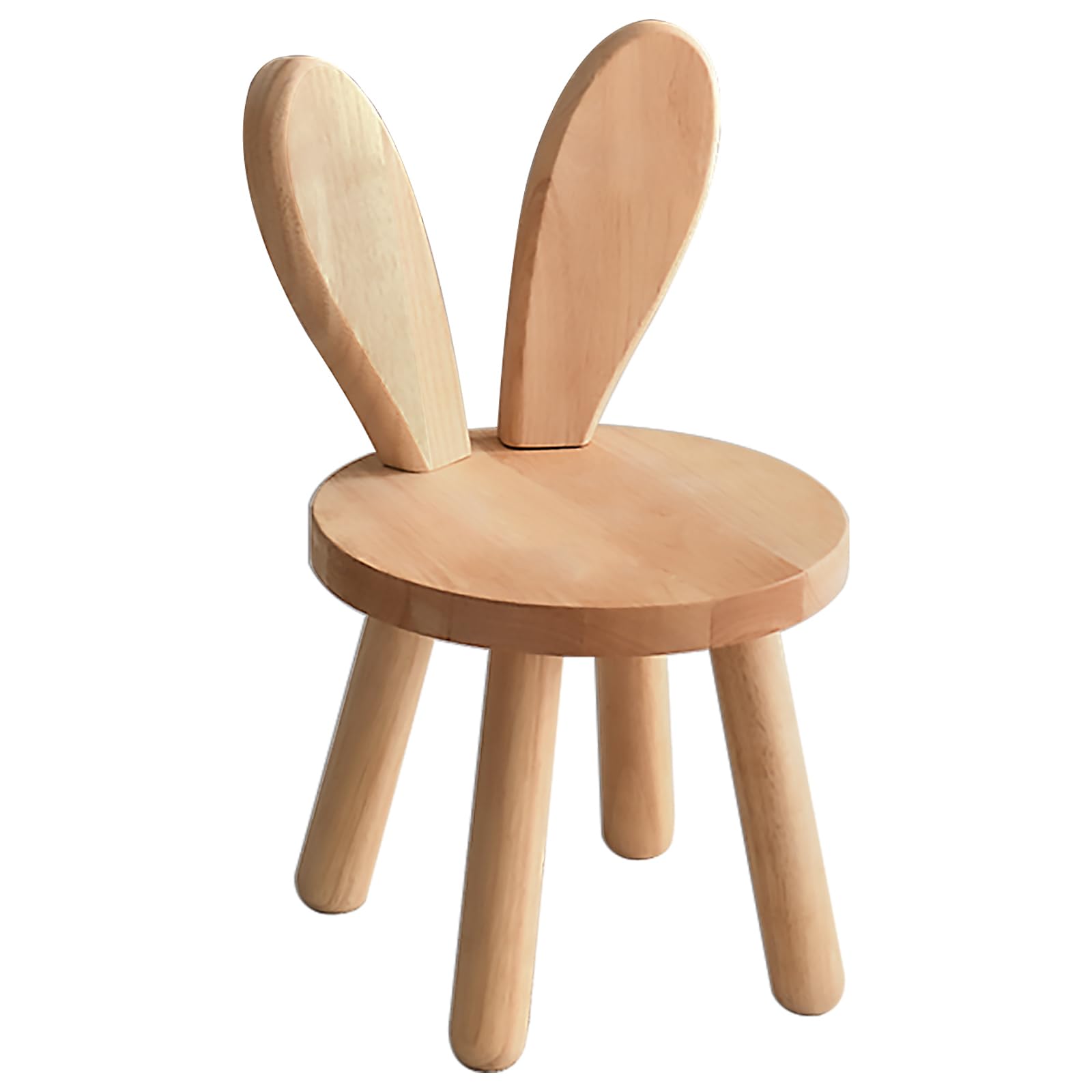 Yier Mei Solid Wood Stand Stool Customized Rabbit Ears Shaped Backrest Kids Small Chair,Round Wooden Childs Furniture for Eating Reading and Playing(L
