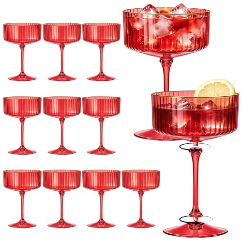 SDBALLBZ 12PCS Plastic Martini Glasses Red Disposable Coupe Glasses