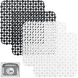 4er-Pack Spülbeckeneinlage 28 x 28 cm Selbst zuschneidbare PVC Spülbeckenmatte für Küchenspülen schnelle Entwässerung Rutschfeste Unterseite Schwarz Weiß Ideal für Geschirr Glaswaren Gemüse