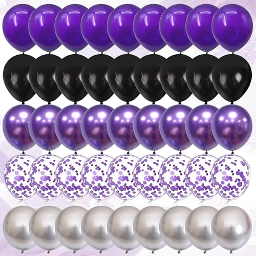 Image of Purple and Black Balloon Garland Kit with Chrome, Confetti Balloons for Birthday Theme Decoration, 51 Pcs