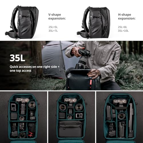 PGYTECH OneMo 2 35L-45L Camera Backpack with Shoulder Bag for 17" Laptop, Waterproof DSLR Camera Pack for Canon/Nikon/Sony, Extra Large Photography Bag, Drone Backpack for DJI Mini 3 Pro/Mavic 3/ FPV