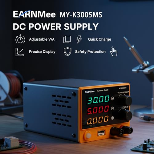 Image of DC Power Supply Variable, 30V 5A Adjustable Lab Bench Power Supply with 4-Digit Display, 18W USB Fast Charging, Output Switch & Protection Adjustment Knob