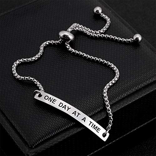 SOUSYOKYOSAM One Day at a Time Recovery Quote Hand Stamped Cuff Bracelet for Women Inspirational Jewelry Gift2