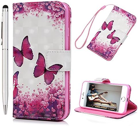 iPhone SE 2022 Case iPhone SE 2020 Case iPhone 7 Case iPhone 8 Cover Protective iPhone SE 3rd 5G Phone Case iVOYI 3D PU Leather Wallet Flip Stand Magnetic Card Holder & 1 Touch Pen, Pink Butterfly