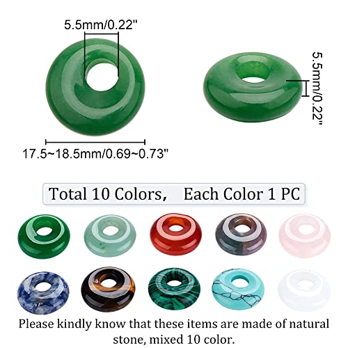 NBEADS 10 Pcs 10 Styles Natural Donut Gemstone Charms - Image 2