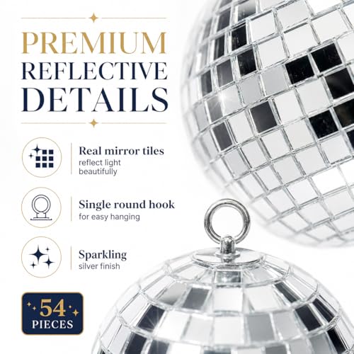 Bola espejada de discoteca de 16 pulgadas y paquete con 54 bolas espejadas mini, decoración para Navidad, fiestas, bodas y manualidades miniatura 3