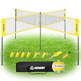4 Square Volleyball Game Set, 4 Way Net System with 16FT & 32FT Court, Adjustable Height Backyard Badminton...