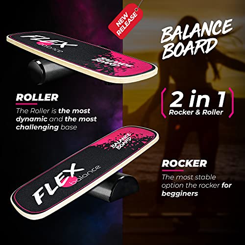 Flex-FIT-Balance-Board-2-In-1-Wooden-Balance-Board-Trainer-with-Roller-and-Rocker-Home-Training-Board-Balancing-for-Surf-Ski-Snowboard-and-Skateboarding