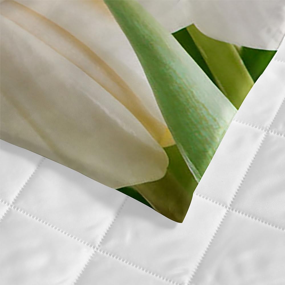 Chickwin Boutis Couvre Lit Matelassée 1/2 Personnes, 3D Fleurs de Tulipe Été Parure de Lit Canapé Couvre-lit Couverture de lit Jeté de Lit Dessus de