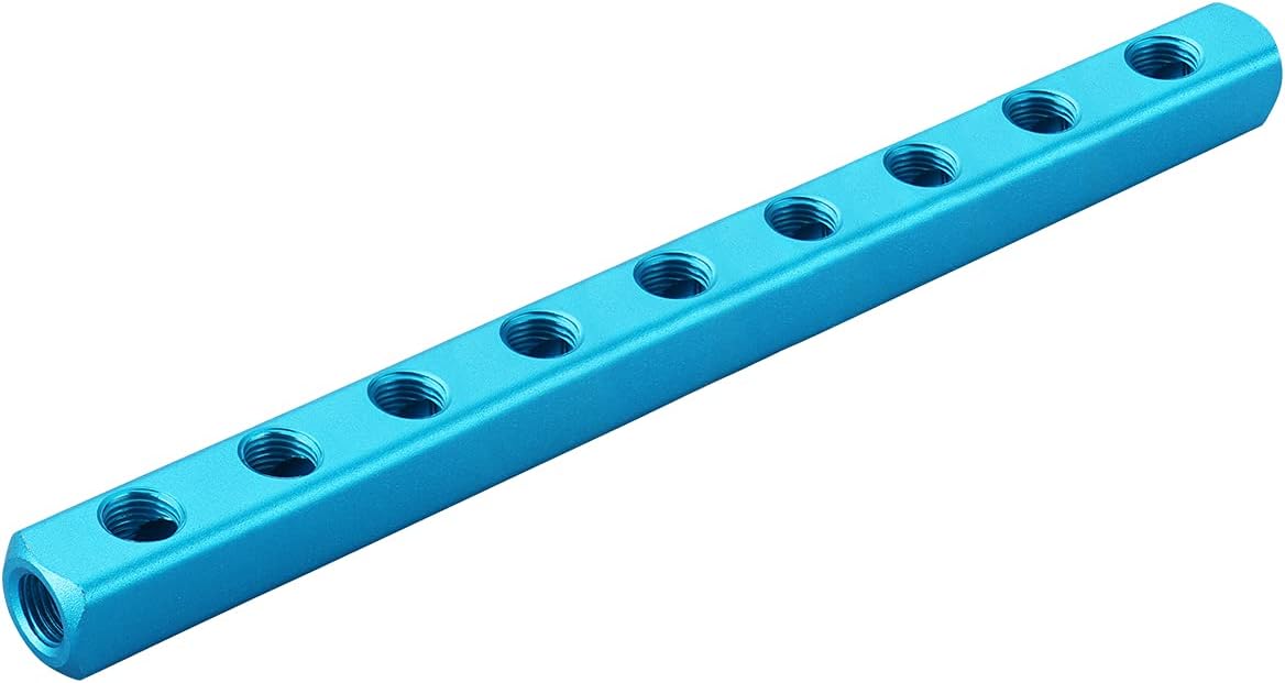 Baomain Aluminum Air Manifold Block, 4-Way 7-Port, 1/4" PT Threaded for Pneumatic Systems