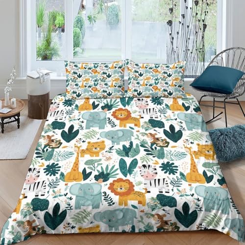 Housse de couette microfibre hypoallergénique lit animaux jungle - 4