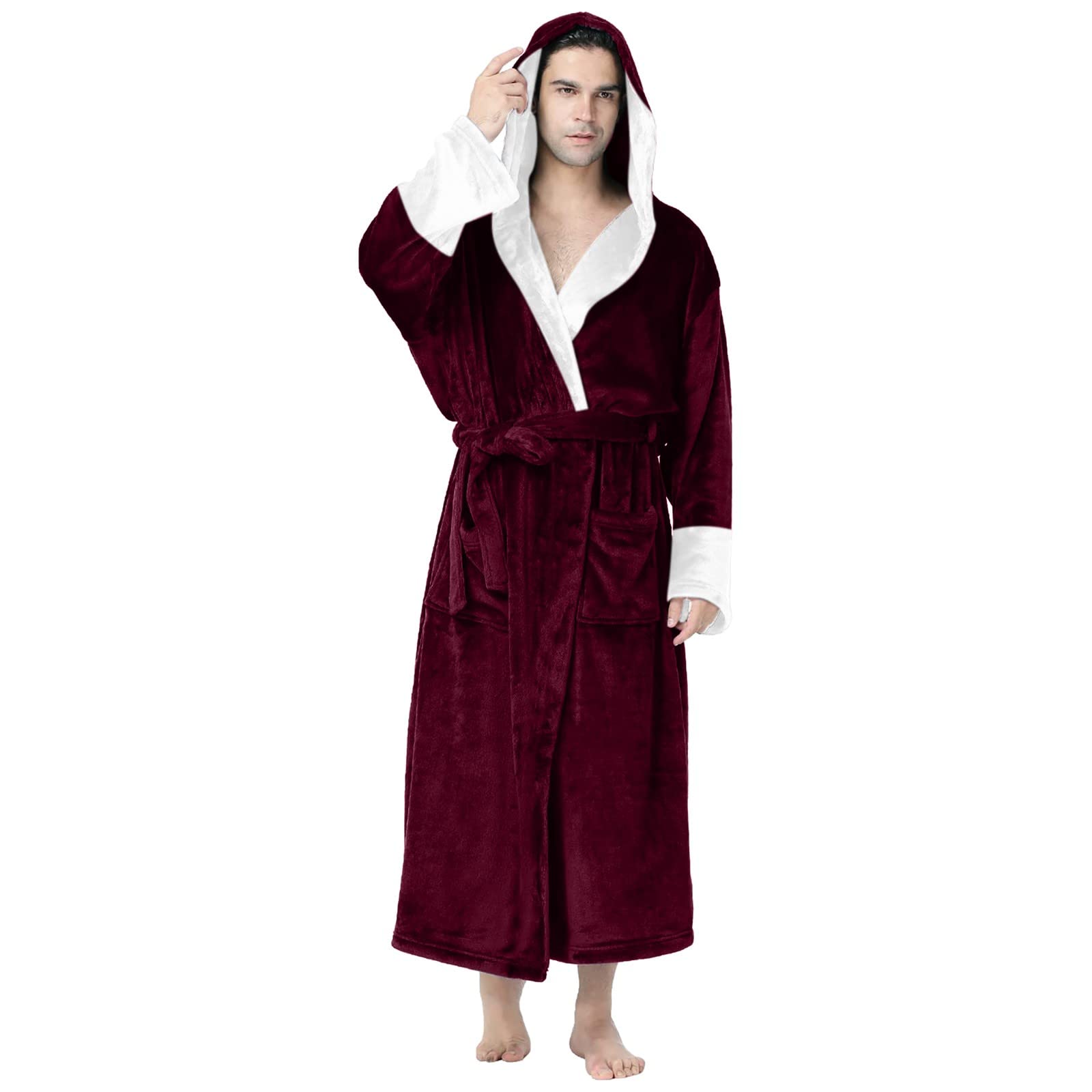 Peignoir Homme Coton Éponge - Grandes Tailles - Confortable Et Chaud Avec Capuche