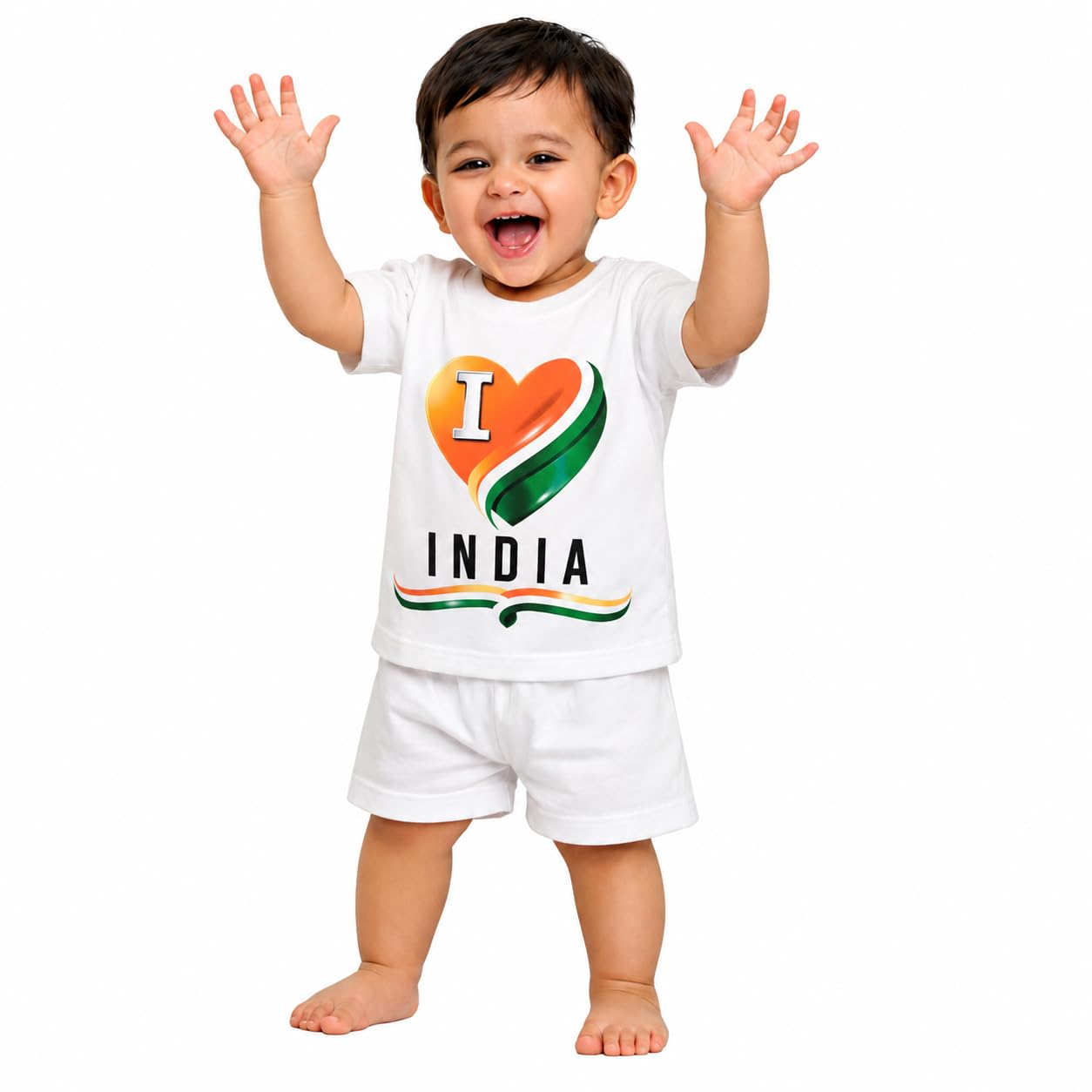 LOGASSA Fashion Infant Patriotic Dress for Boys & Girls, Cotton T-Shirt & Shorts Set, Independence Day & Republic Day Outfit, Jai Hind Tiranga Print-image-37
