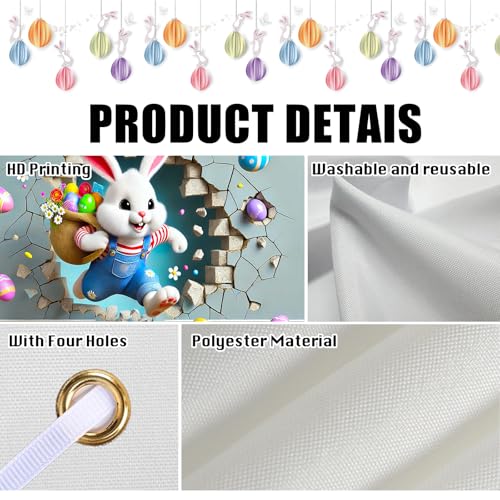 Image of Nuxovilar Easter Wall Banner 43x70.86 Polyester | Easter Banner, Party Poster, Wall Sign, Spring Backdrop. Suitable for Indoor, Room, Event. (Bunny Egg)