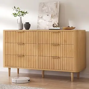 DWVO 6 Drawer Dresser with Fluted Panel, 47.2" Wide Modern Closet Dressers Chest of Drawers, Wood Storage Dresser Organizer for Bedroom, Dorms, Flats, Living Rooms, Hallways, Natural Oka