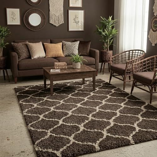 Image of Ultra Premium Shaggy Polyester Micro Rug | Super Soft Fluffy Carpet | Non-Slip Washable Area Rug for Bedroom Living Room - (Coffee M, 6x9 feet, Rectangular)