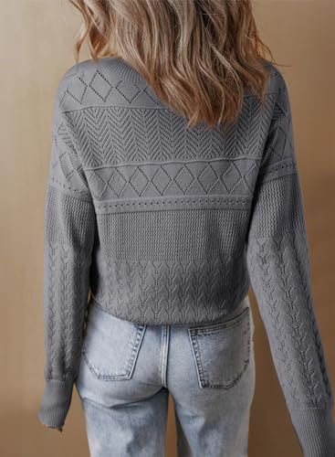 Image of SHEWIN Fall Sweaters for Women Casual Crewneck Long Sleeve Crochet Pullover Tops Sweater
