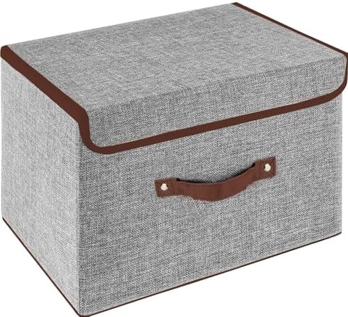 BeigeSwan Storage Bin [Set Of 4] Linen Fabric Foldable Container With Lid, Collapsible Organizer Boxes Cubes – 10 X 10 X 10 Inches (Purple