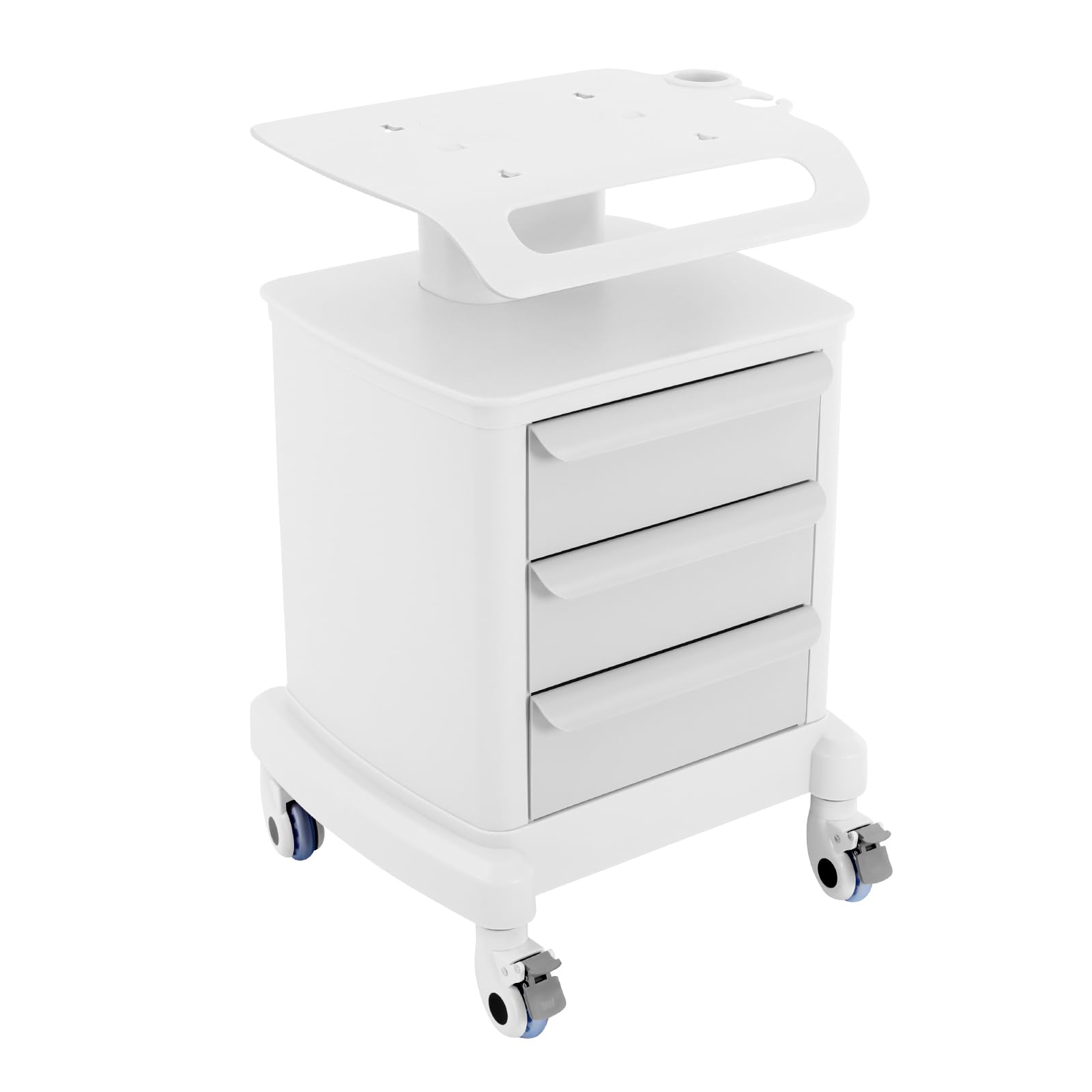 Carro médico con 3 cajones y estante superior | Capacidad de carga de 30 kg | 4 ruedas (2 con frenos) | Para salón de belleza, laboratorio, clínica, hospital, salón