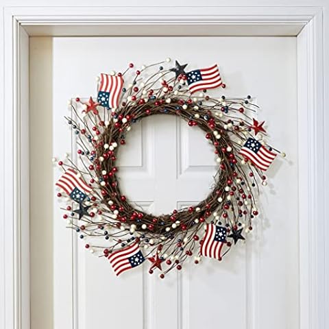 Glitzhome Americana Flag and Berry Wreath Cover