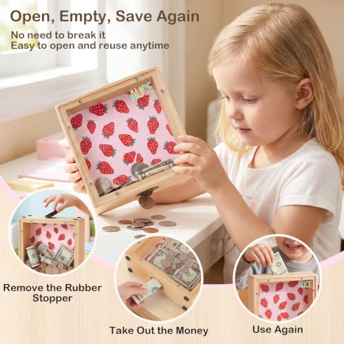 Image of ICOSY Piggy Bank for Kids, Wooden Framed Coin Bank